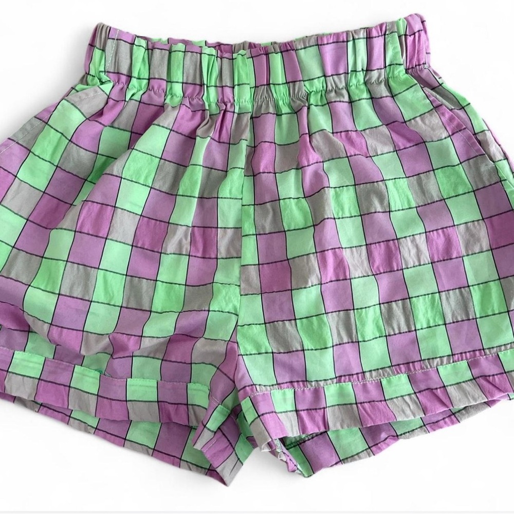 Free People High Waist Checkerboard Shorts in Lilac & Mint